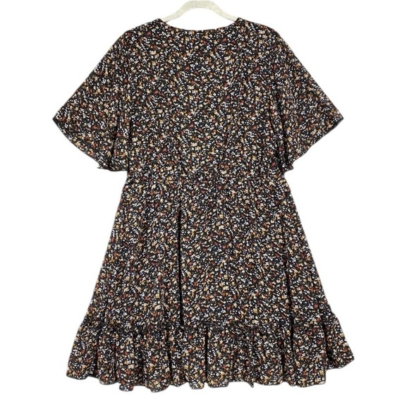 Manydress Floral Ruffle Dress Womens Size XL V Neck Sheer Sleeve - Picture 5 of 8